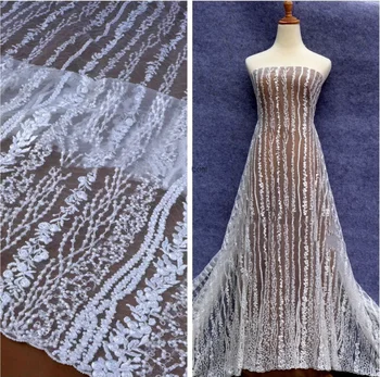

5 yard off white embroidery beading wedding dress high quality lace fabric