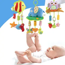 Новорожденных младенческой кроватки погремушки колокол игрушки мультфильм животных кровать малыша висит Сова/рыба/слон детские плюшевые
