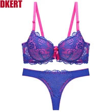 DKERT, Женский комплект с бюстгальтером, пуш-ап, мягкий, цветной, пэчворк, чашка BCD, комплект нижнего белья, сексуальный кружевной бюстгальтер и стринги