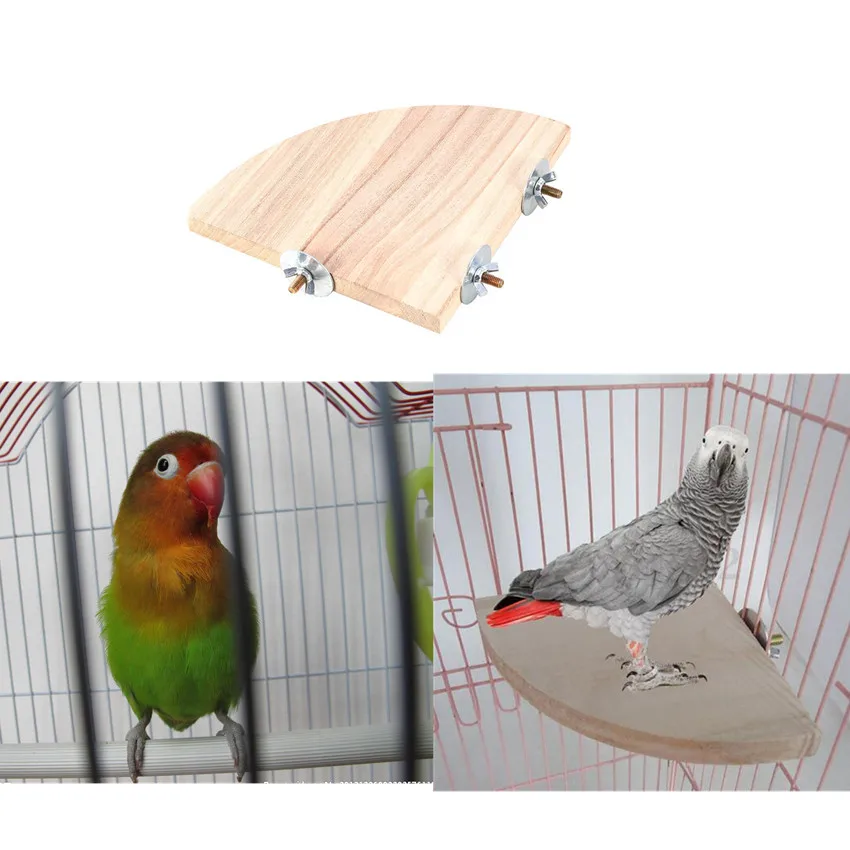 Fan Shape Wooden Parrot Bird Cage Perches Stand Platform Pet Parakeet