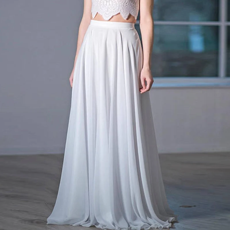 

White Ivory Chiffon Bridal Skirts Aline Floor Length Beach Boho Wedding Skirts Cheap Long Bridesmaid Skirts