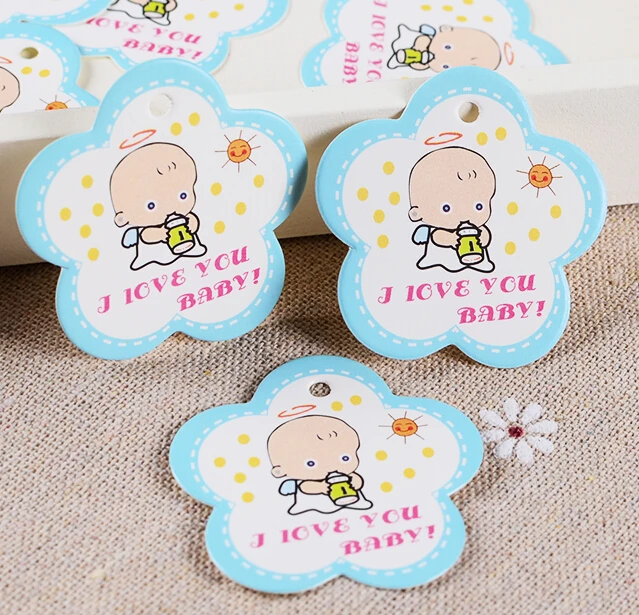 50pcs/lot 3.8*3.8cm Flower Shaped Baby Shower Paper Tags