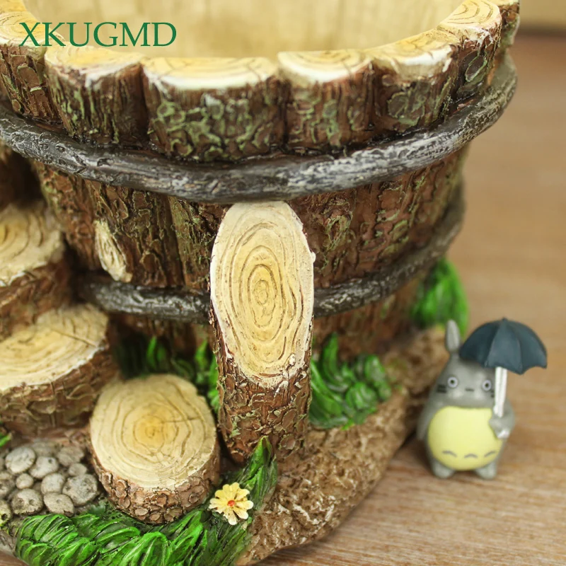 Cena Totoro żywica sukulenty doniczka drewno drzewo kikut Maceteros Mini roślin kreatywny doniczka ceramiki Bonsai mięsiste dekoracji wnętrz