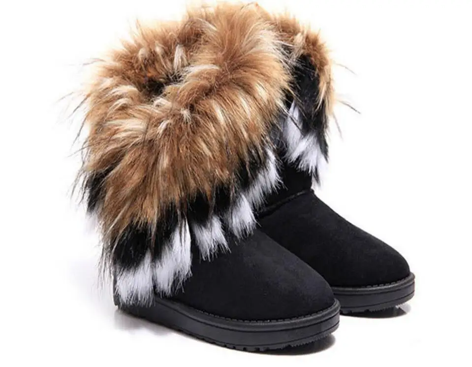 Модные женские ботинки новые зимние ботинки с имитацией лисьего меха; женские хлопковые ботинки удобные теплые женские ботинки