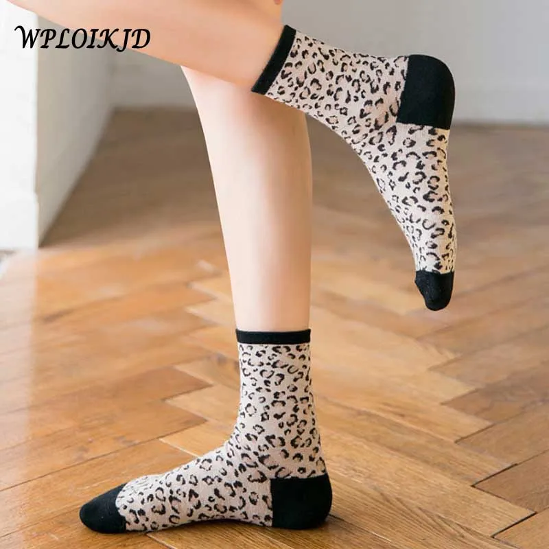 [WPLOIKJD] осенне-зимние модные элегантные женские носки с леопардовым принтом трендовые носки Harajuku креативная индивидуальность винтажные носки