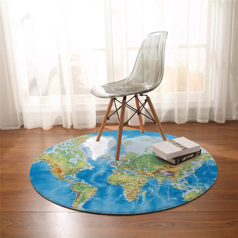 BeddingOutlet World Map Round Carpets For Living Room Vivid Printed Chair Area Rug Blue Floor Mat for Bedroom Kids Play Tent Mat BeddingOutlet World Map Round Carpets For Living Room Vivid Printed Chair Area Rug Blue Floor Mat for Bedroom Kids Play Tent Mat