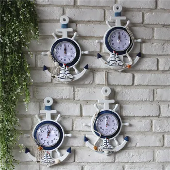 

Home decoration Mediterranean Sea sailing wall clock watch in stock needle digital single face Ship 's anchor helmsman clock