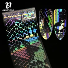 Bleueté 1 rouleau peau de serpent Design Laser holographique ongles Art transfert feuille autocollants ongles adhésifs décorations fournitures décalcomanies(China)