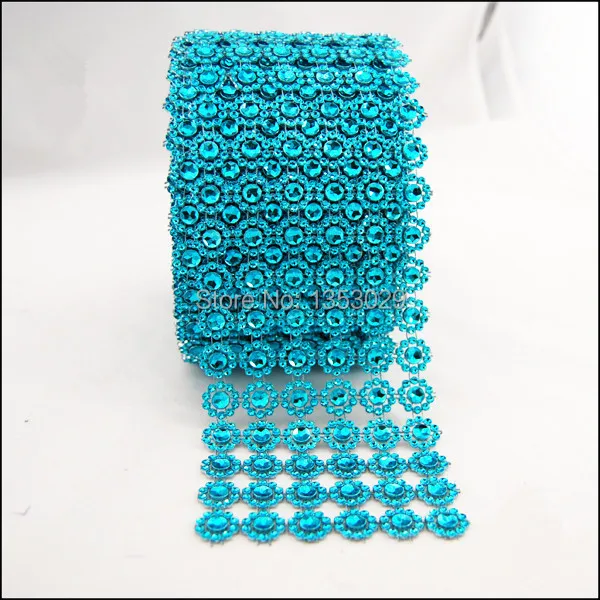 

Free Shipping 3.75"x5Yards(15ft) Turquoise Diamond Daisy Flower Rhinestone Mesh Wedding Party Decors Bling Crystal Wrap Ribbon