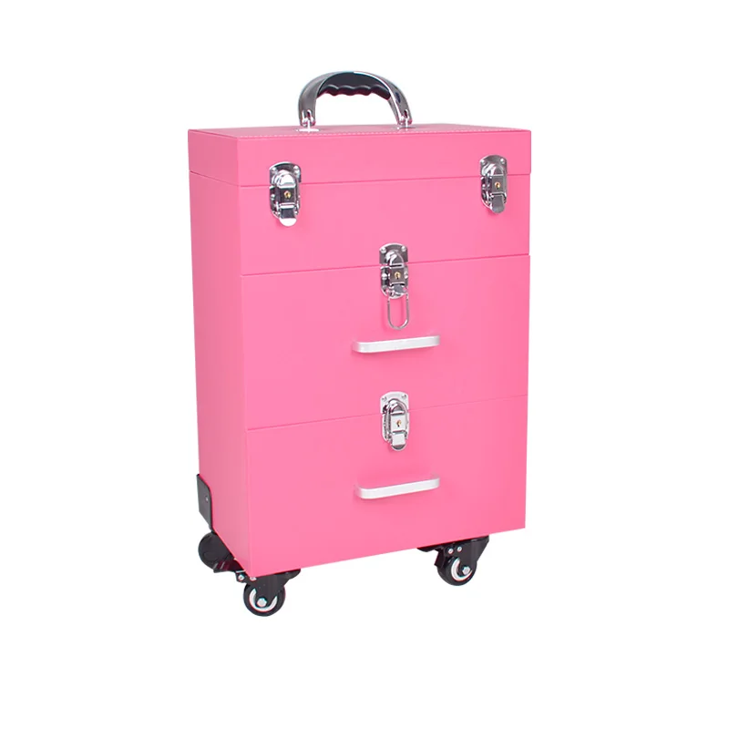 Популярный Профессиональный Чехол на колесиках для макияжа, косметический чехол s, коробка для инструментов, ролик, Munsu, набор для ногтей, косметический Чехол, большая емкость - Цвет: Розовый