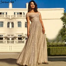 Золотое сексуальное вечернее платье с одним плечом, а-силуэт, дизайн, блестящее вечернее платье с блестками, Серен Хилл, LA60817