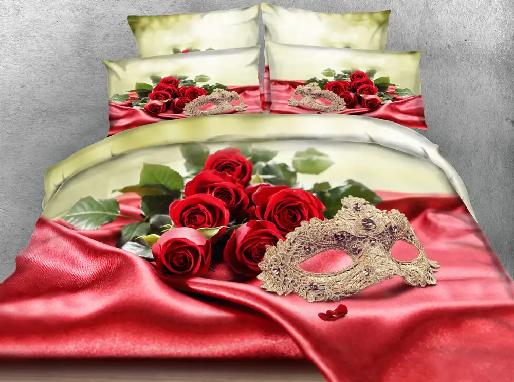 Red Rose Flowers Ball Mask 3d Printed Comforters Bedding Sets