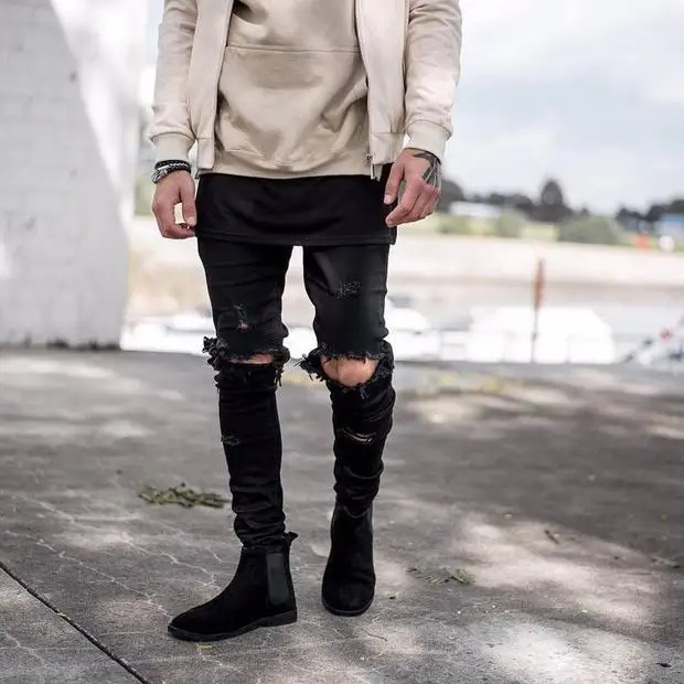 

NEW 2019 men hole jeans Skinny-fit Fashion jeans