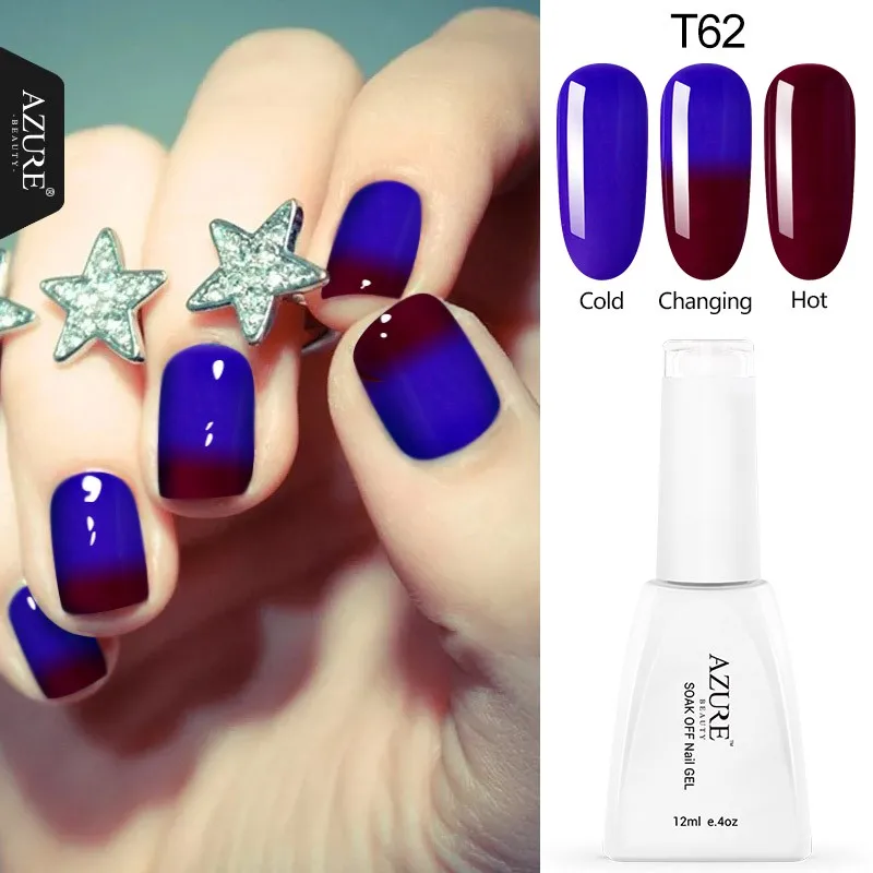 Azure beauty, УФ-гель для ногтей, меняющий температуру, СВЕТОДИОДНЫЙ УФ-Гель-лак, 12 мл, 1 шт., гель для ногтей, отмачиваемый, меняющий цвет, Гель-лак - Цвет: T62