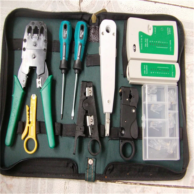 

9 in 1 LAN Network Tool Kit Set Bag Cable Tester Connector Crimper Plug Plier Wire Cutter Screwdriver for RJ45 RJ11 RJ12 CAT5