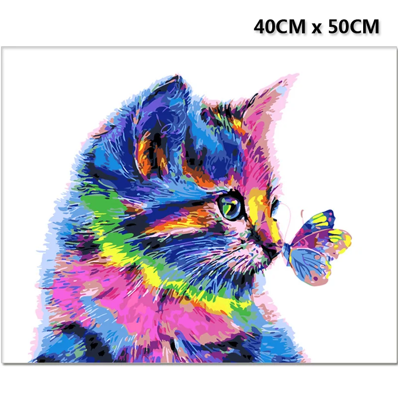 Frameless Colorful Cat & Butterfly DIY Painting By Numbers Calligraphy Acrylic Paint Animals Paint On Canvas Artworks Home Decor