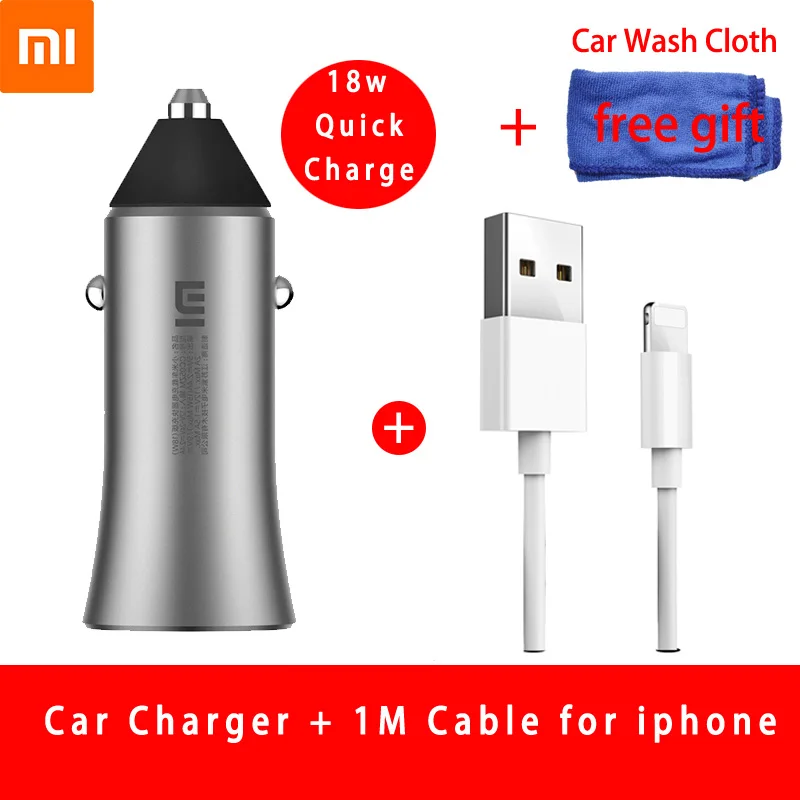 Оригинальное автомобильное зарядное устройство для Xiaomi 18 W Quick Charge mi металлический корпус Dual USB для мобильного iPhone samsung huawei Xiao mi Tablet быстрая зарядка - Тип штекера: charger for iphone