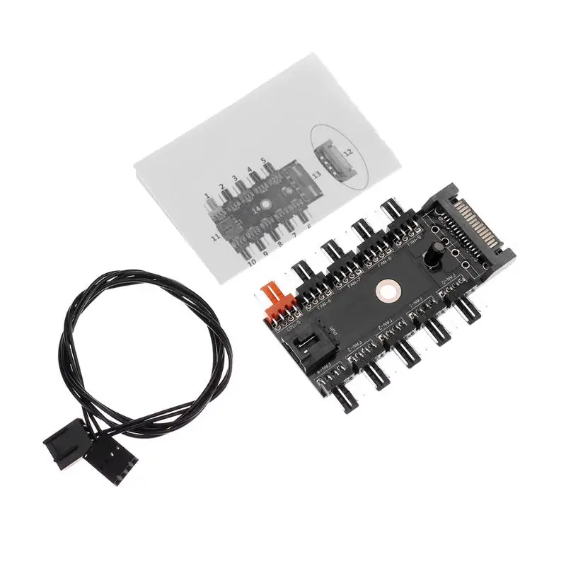 

SATA Port Powered 11 Way 4pin Cooling Fan Power Cable Extender Hub With double sided EVA sticker for PC 4pin fans