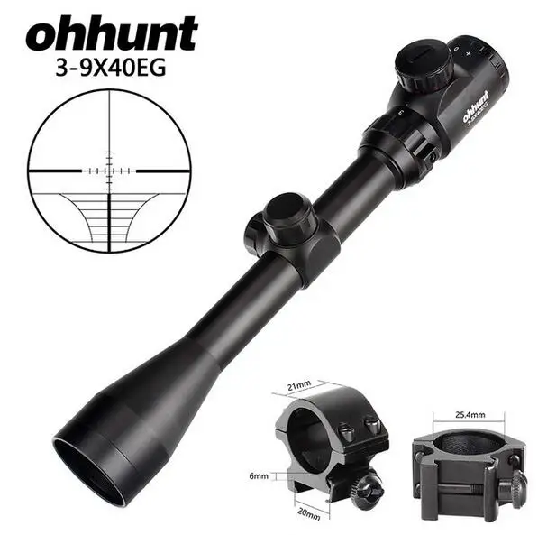 Ohhunt 3-9X40 дальномер Сетка Красный Зеленый с подсветкой прицел охотничий арбалет прицел для. 177. 22 калибра пневматические пистолеты - Цвет: with picatinny rings