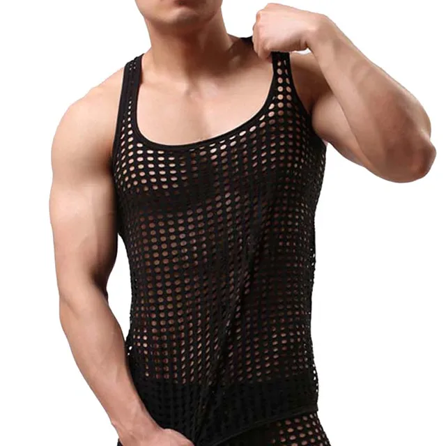 Men Sexy Transparent Bodybuilding Stringer Tank Tops Fashion