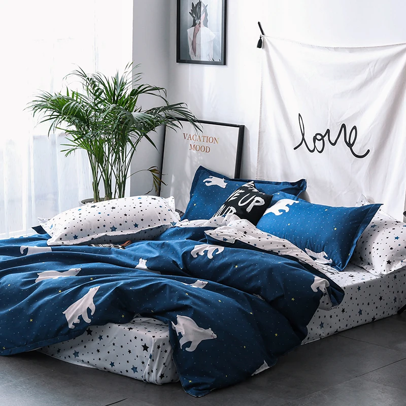 

New Arrival Blue 3/4pcs Cartoon Bear Bedding Sets Duvet Cover Striped Bed Sheet Pillowcase