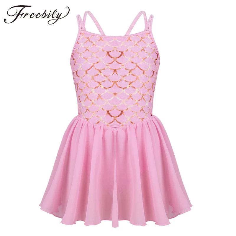 

Girls Camisole Ballet Tutu Dress Gymnastics Leotard for Girl Fish Scales Print Ballet Leotards Kids Stage Lyrical Dance Costumes
