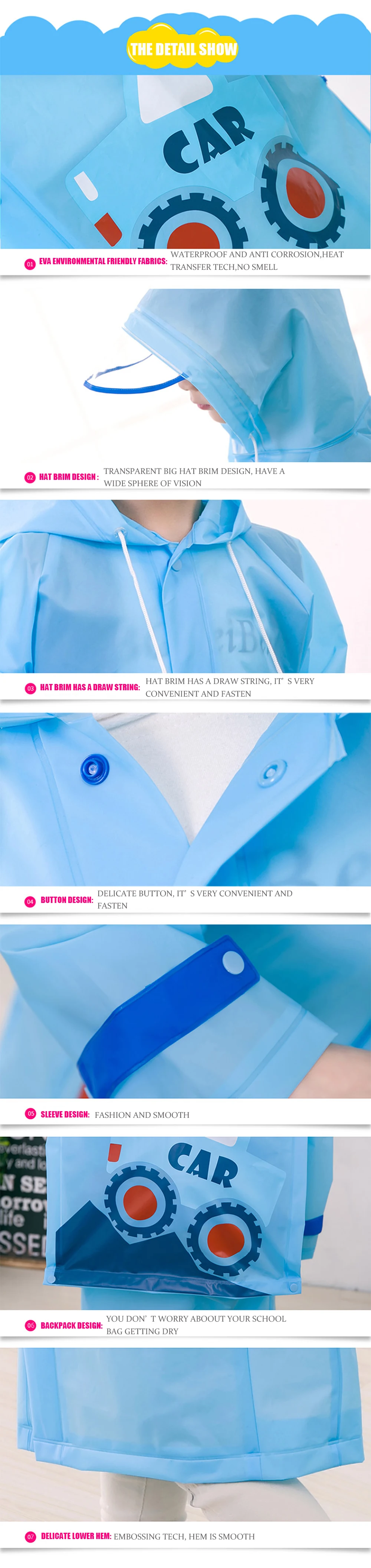13.Students Raincoat With School Bags Cool Children Rain Coat Kids rain Jacket pocket Waterproof Rain Suit Children Raincoat Long Rain jacket