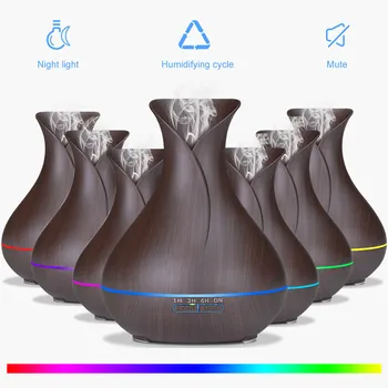 

VVPEC 400ml Ultrasonic Humidifier Oil Diffuser with Remote Control Air Aroma Humidifier Timing Function LED Light for Office