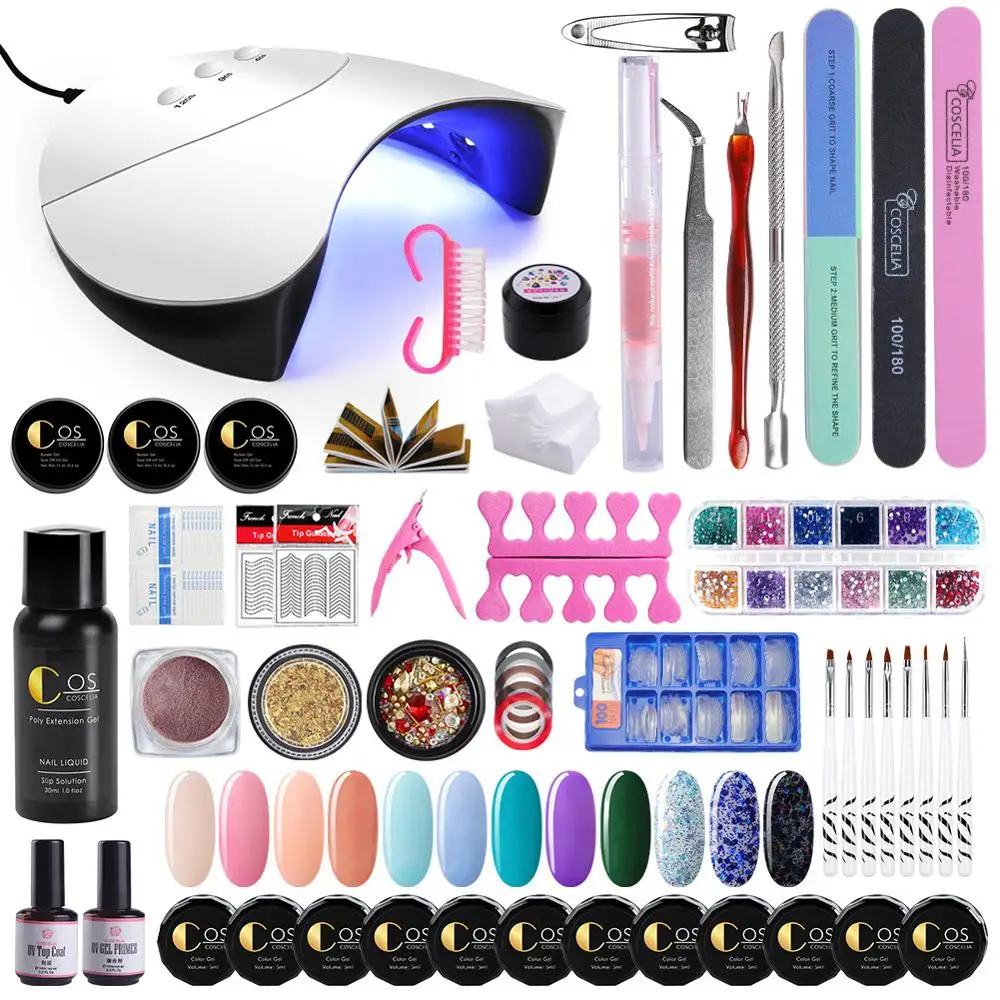 

Manicure Set COSCELIA Choose 12 Colors UV Gel Base Top Coat Nail Kits 36W Uv Led Lamp Nail Art Decorations Gel Nail Polish Set