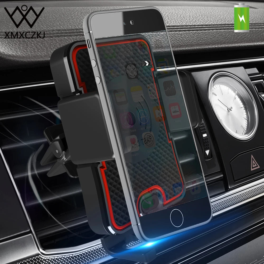 

XMXCZKJ Car Wireless Charger Automatic Induction Air Vent Mount Phone Holder For Iphone X 8 LED Wireless Charging Stand Holder