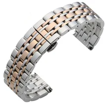 Металлический ремешок для часов из нержавеющей стали, ремешок на запястье 16 мм, 18 мм, 20 мм, 22 мм, сменный мужской браслет с застежкой-бабочкой, для мужчин и женщин, черный, розовое золото