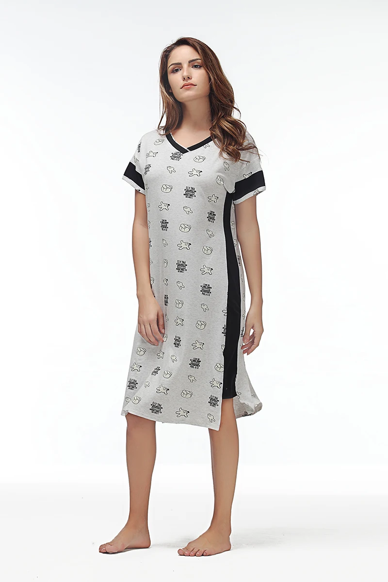 Yusano Cotton Nightgowns for Women V-Neck Nightshirt Short Sleelve Sleep Dress Cute Printed Sleepshirt Casual Nightwear