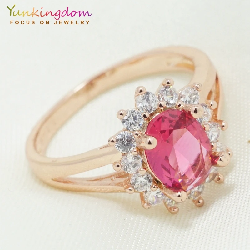 

Yunkingdom fashion rose-gold color ring red crystal rings for Women ladies party jewelry gifts wholesale