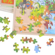 60 шт./компл. Дети малышей раннего обучающий пазл игрушки деревянные, с животными из мультиков головоломки для детей