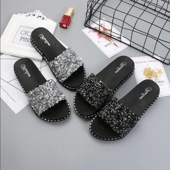 

AECBUY House Slippers Womens Slides Ladies Flip Flops Rhinestone Slides Womens Shoes TXPb20