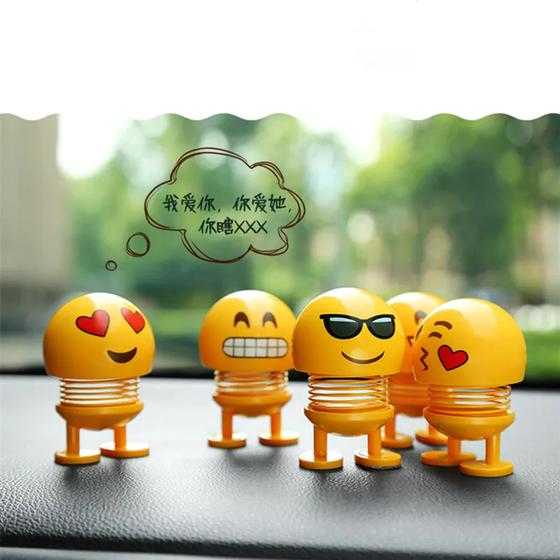 

Shaking Head Toys Car Ornaments Bobblehead Nod Dolls Cute Cartoon Funny Emoji Wobble Head Robot Lovely Car Dashboard Decor Auto