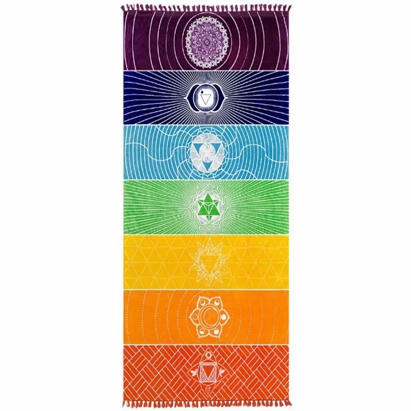 

Best Quality Made Of Polyester Cotton Bohemia India Mandala Blanket 7 Chakra Rainbow Stripes Tapestry Beach Throw Towel Yoga Mat