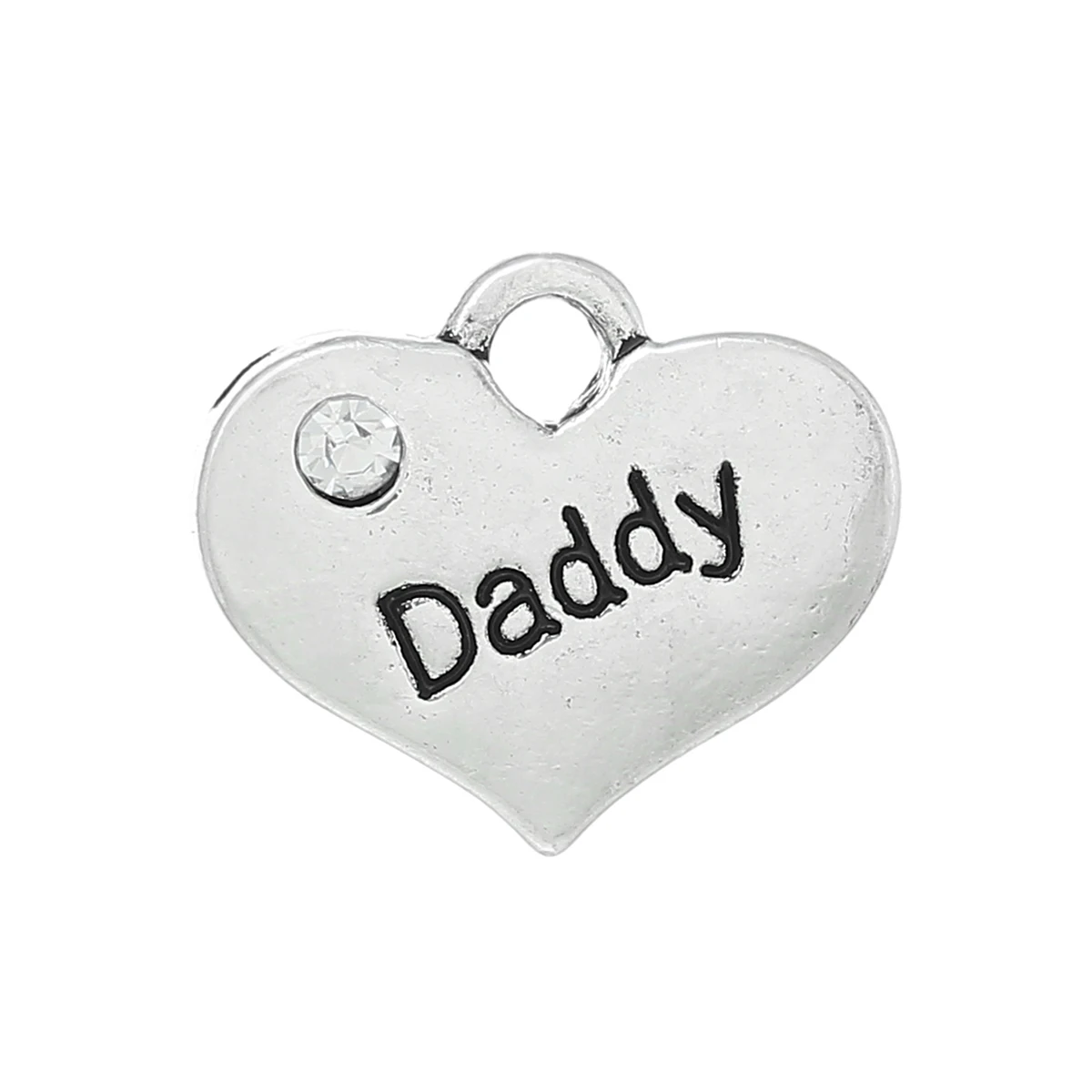 

Zinc Metal Alloy + Rhinestone Charm Pendants Heart Antique Silver Message" Daddy " Clear Rhinestone 16mmx14mm,2 PCs new