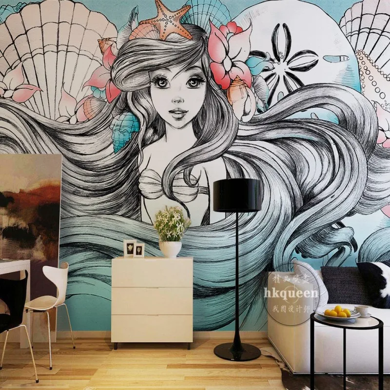 

3D photo wallpaper 3D cartoon Long hair girl ocean background wallpaper living room bedroom girl room wallpaper mural