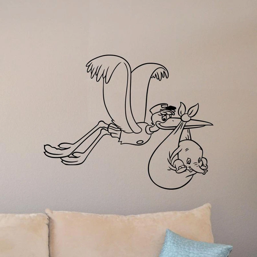 Bebe Dumbo Sticker Mural Cigogne Affiche Citation Volant Elephant Vinyle Autocollant Cadeau Bebe Chambre Decor Salle De Jeux Pepiniere Mur Art S4 Aliexpress