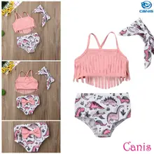 Летний Пляжный купальный костюм-бикини с кисточками и бантом для маленьких девочек