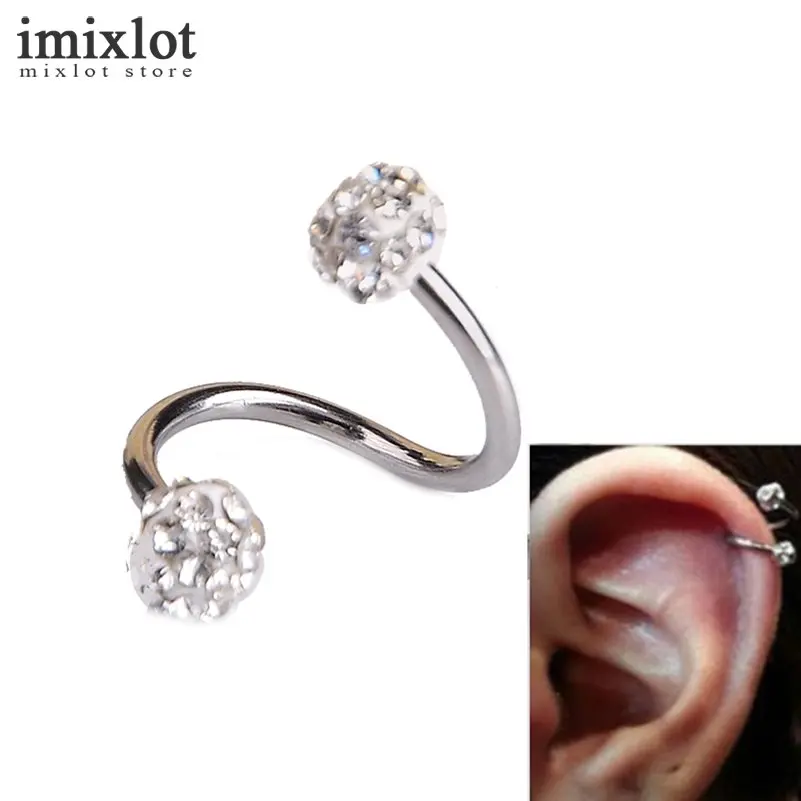 2PCS 18G S Ear Labret Ring Surgical Stainless Steel Crystal Double