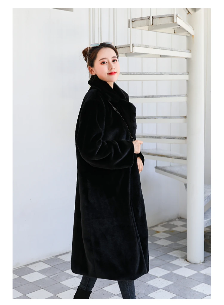 Пальто из искусственного меха кролика 2019 осень-зима длинная норка шуба Для женщин свободные пальто толстые теплые Oversize женские плюшевые