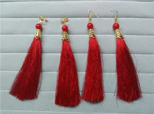 Moda roja larga borla pendientes del encanto de las mujeres pendientes de viento nacional retro accesorios de vestir trajes ropa accesorios