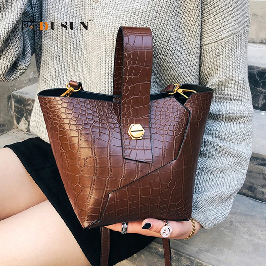 

Vintage Fashion Female Tote bag 2019 New Quality PU Leather Women's Designer Handbag Crocodile Bucket bag Shoulder Messenger Bag