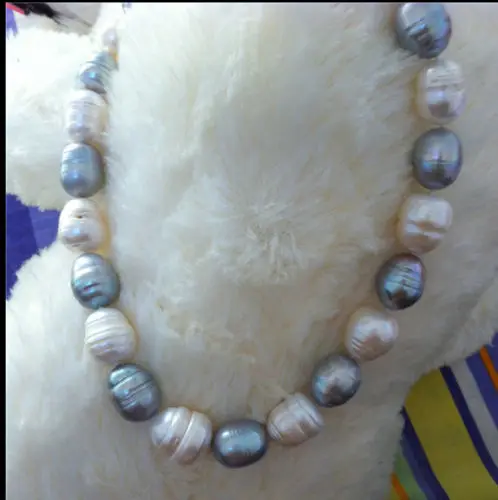 

Free shipping@@@@@ nice natural cultured 14-15mm freshwater grey white pearl necklace18inch a