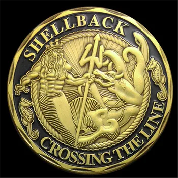 

NEW The US Navy Shellback Crossing the Line Sailor Commemorative Challenge Coin Gift, Gold plated coins free shipping 15PCS/Lot