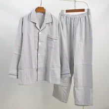 Осень, большие размеры, мужские полосатые пижамные комплекты, мужской теплый двойной хлопковый трикотажный Пижамный костюм, рубашка с отложным воротником и штаны