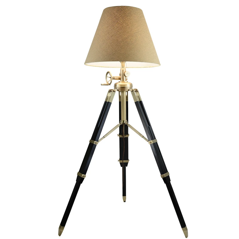 

Elevated Studio floor lamp luxury post modern Golden chrome color Metal Wooden Tripod Additional Net linen shade standing lamp