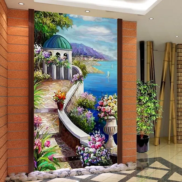 Gaya Eropa Mediterania Minyak Lukisan Pemandangan 3D 